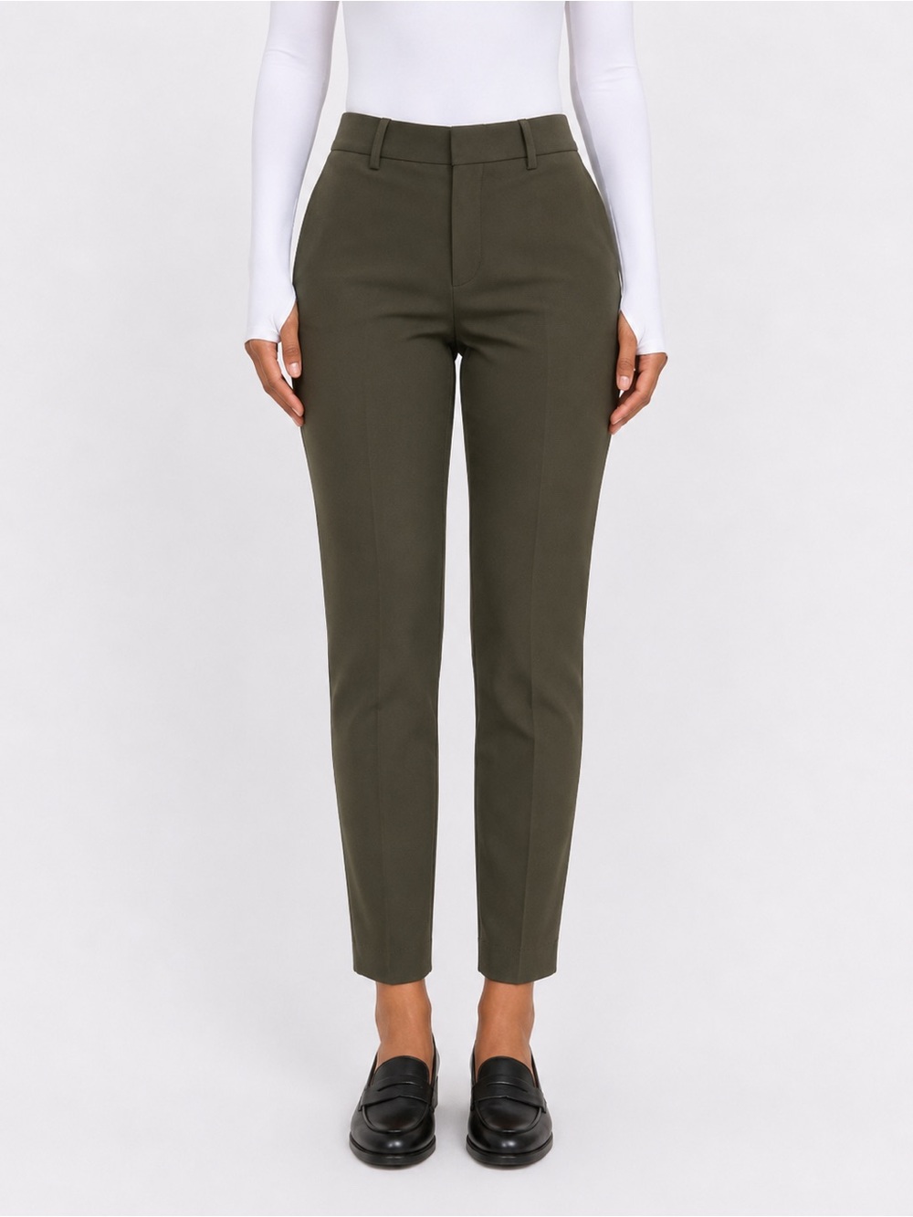 H&M Olive Green Low Rise Chino Pants Women’s 10 – Straight Leg, Side Zip, Retro